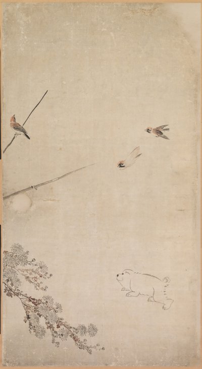 Pennut, varpuset ja krysanteemit, 1754-1799. tekijältä Nagasawa Rosetsu