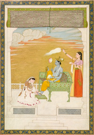 Lakshmi hieroo Vishnun jalkaa, n. 1765-1770. Tekijät: Nainsukh, Manju. tekijältä Nainsukh Manju