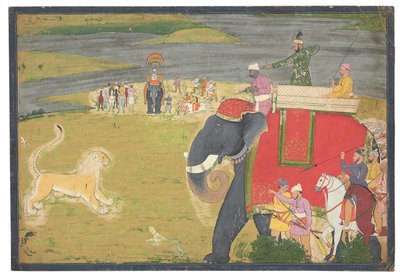 Raja Balwant Dev Singh leijonashikaarin päällä, n. 1750 tekijältä Nainsukh