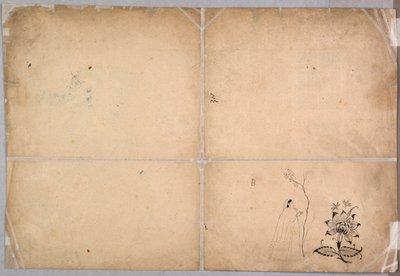 Kaksi norsua taistelevat pihalla ennen Muhammad Shahia, n. 1730-40. tekijältä Nainsukh