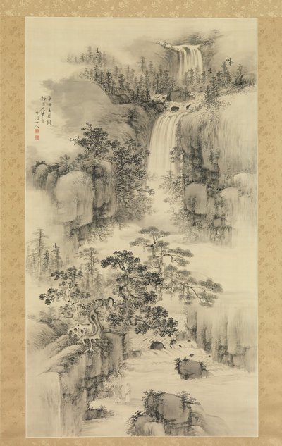 Maisema ja vesiputous, 1841. tekijältä Nakabayashi Chikuto
