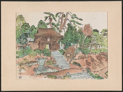 De Matsunodera temppeli Aobayama Matsuodera -temppeli (otsikko esineessä) Houtsnedes van heilige Kannon tempels (sarjan nimi) Pyhien Kannon-temppeleiden Wooblock-printit (sarjan nimi esineessä) Mokuhanga Kannon reijô sen (sarjan nimi esineellä) tekijältä Nakazawa Hiromitsu