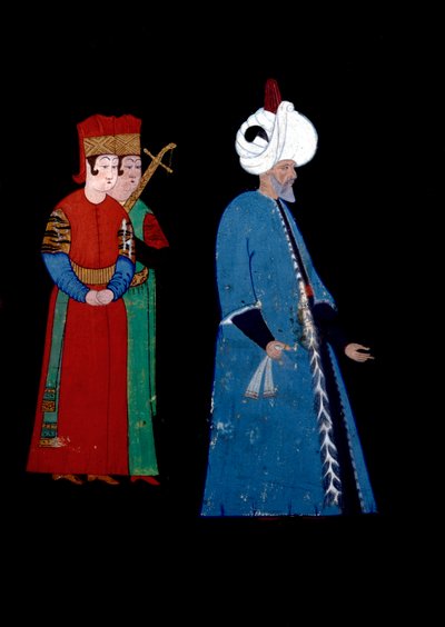 Muotokuva ottomaanien sulttaani Soliman (Sukeyman) I the Magnificent (1494-1566), ikä, mukana kaksi aseistettua vartijaa. Haydar Reys Nigarin pienoismalli (1462-1572) tekijältä Nakkep called Nigari Reis Haydar