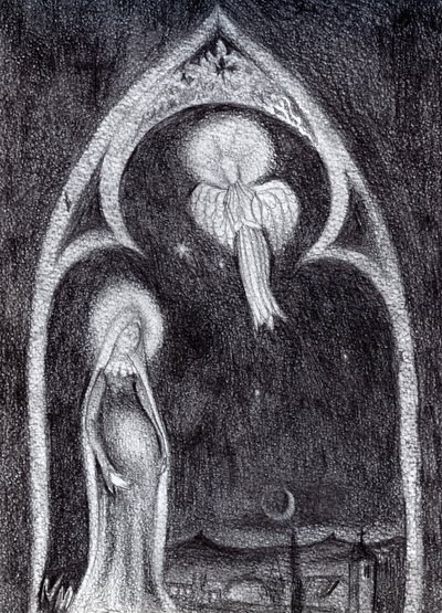 Angel Gabriel, 2015, (grafiittikynätutkimus kortilla) tekijältä Nancy Moniz Charalambous
