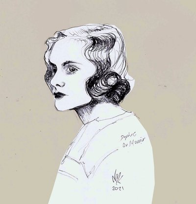 Daphne Du Maurier, 2021 (piirros) tekijältä Nancy Moniz Charalambous