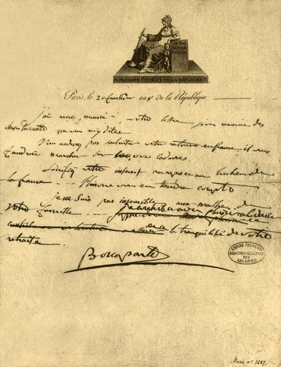 Ensimmäisen konsulin Napoleon Bonaparten kirje Provencen kreiville 6. syyskuuta 1800 1921. tekijältä Napoleon Bonaparte I