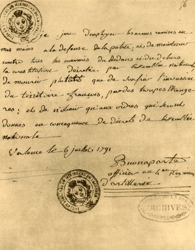 Napoleonin perustuslaillinen vala, 6. heinäkuuta 1791, 1921. tekijältä Napoleon Bonaparte I