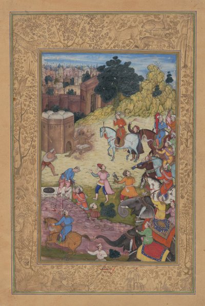 Intohimo rakkaansa kohtaan, Folio Khamsasta..., 1597-98, kuluttaa kylpylähoitajaa. tekijältä Nar Singh