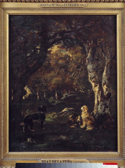 Koirat metsässä Narcissus Diaz de la Penan maalaus tekijältä Narcisse Virgile Diaz de la Peña