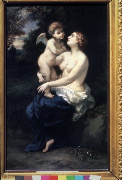 "Venus pitelee Cupidia sylissään" (Venus, jossa Cupid on sylissään). Narcissus Virgilio Diaz de la Penan (1807-1876) maalaus 1800-luvun Pushkinin taidemuseo, Moskova tekijältä Narcisse Virgile Diaz de la Peña