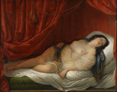 Punaisen sisustuksen odaliskki, 1800-luvun alku. tekijältä Natale Schiavoni