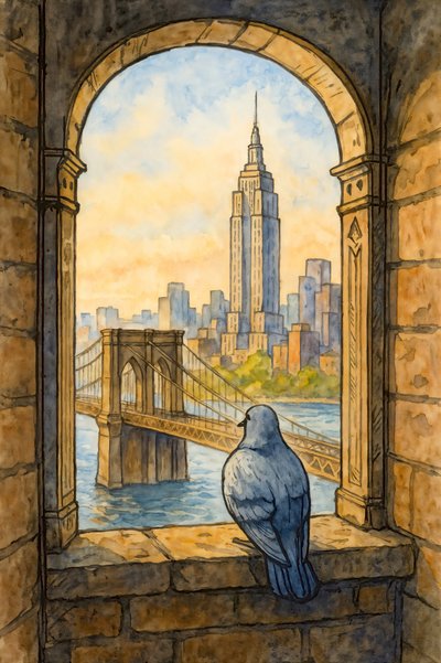 Pigeonin näkymä New Yorkiin tekijältä Natalie Bruns