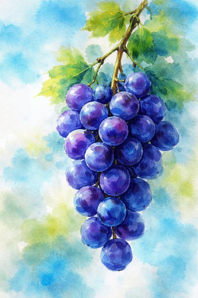 Violetti viinirypäle - vesivärimaalaus tekijältä Natalie Bruns