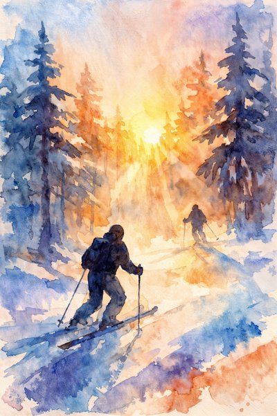 Talvihiihtäjät aamunkoitteessa tekijältä Natalie Bruns