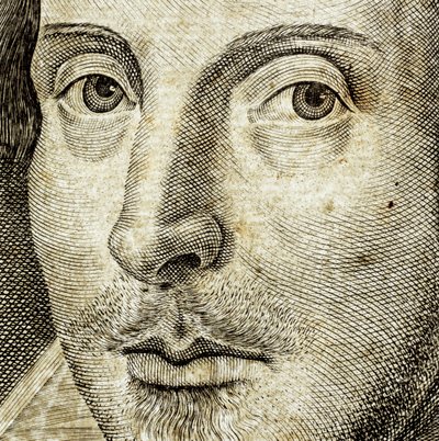 Yksityiskohta William Shakespearen muotokuvasta teoksen Comedies, histories,  t.... tekijältä Nathan Benn