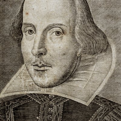 Yksityiskohta William Shakespearen muotokuvasta teoksen Comedies, histories,  t.... tekijältä Nathan Benn