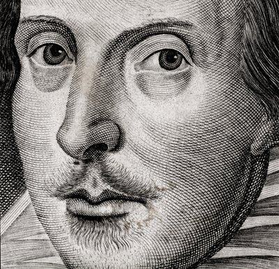 Yksityiskohta William Shakespearen muotokuvasta teoksen Comedies, histories,  t.... tekijältä Nathan Benn