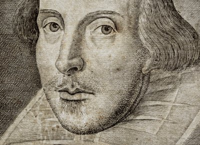 Yksityiskohta William Shakespearen muotokuvasta teoksen Comedies, histories,  t.... tekijältä Nathan Benn