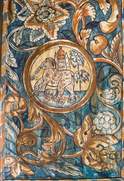 Maalaus elefantti kuljettaa temppeliä 1700-luvun maaseudun synagoga pai... tekijältä Nathan Benn