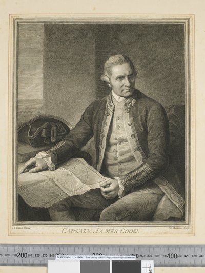 I. Kapteeni James Cook, kaiverrus J. K. Sherwin (1751–1790), n. 1773–84 (kaiverrus) tekijältä Nathaniel (after) Dance Holland