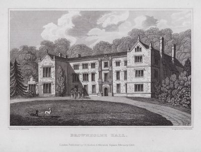Brownholme Hall (kaiverrus) tekijältä Nathaniel (after) Whittock