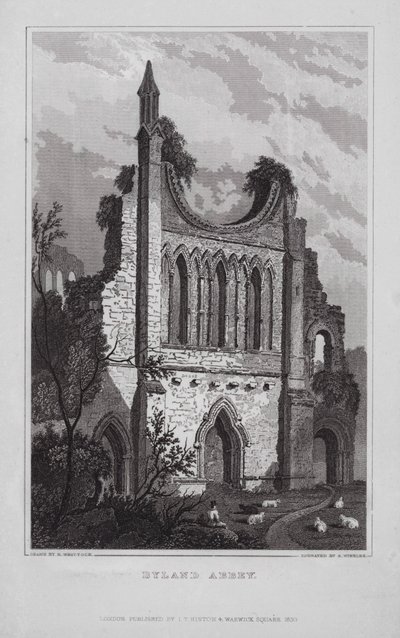 Byland Abbey (kaiverrus) tekijältä Nathaniel (after) Whittock
