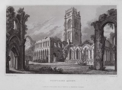 Fountains Abbey (kaiverrus) tekijältä Nathaniel (after) Whittock