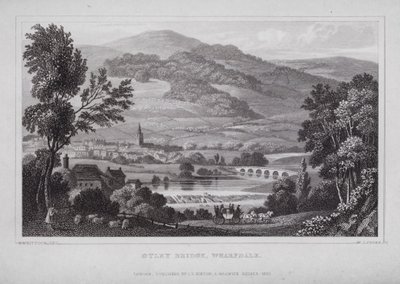 Otley Bridge, Wharfdale (kaiverrus) tekijältä Nathaniel (after) Whittock