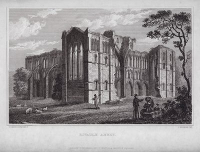 Rievaulx Abbey (kaiverrus) tekijältä Nathaniel (after) Whittock