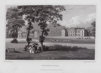 Studley Royal (kaiverrus) tekijältä Nathaniel (after) Whittock