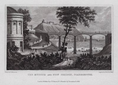 Museo ja uusi silta, Scarborough (kaiverrus) tekijältä Nathaniel (after) Whittock