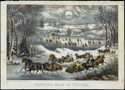 Keskuspuisto talvella, 1877-94, 1877-94. Tekijät: Nathaniel Currier, James Merritt Ives, Currier ja Ives. tekijältä Currier and Ives