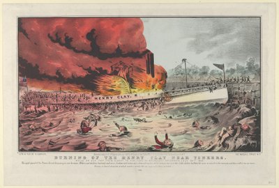 Henry Clayn polttaminen lähellä Yonkersia – hänen matkallaan Albanysta New Yorkiin keskiviikkona..., 1852. tekijältä Nathaniel Currier