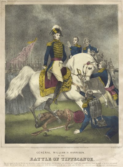 Kenraali William H. Harrison Tippecanoen taistelussa, pub. 1840 tekijältä Nathaniel Currier