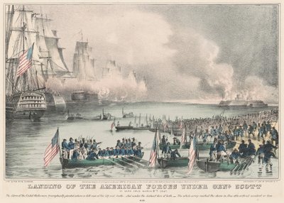Amerikkalaisten joukkojen maihinnousu Genl. Scott: Vera Cruzissa 9. maaliskuuta 1847 tekijältä Nathaniel Currier