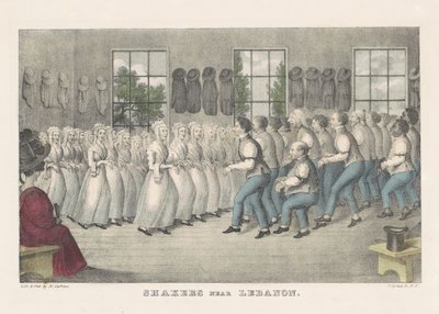 Shakers lähellä Libanonia, n. 1830 (käsinvärinen litografia) tekijältä Nathaniel Currier