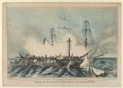 Perustuslaki ja Guerriere-taistelut 19. elokuuta 1812 - The Guerriere tappoi 15 miestä..., 1848. tekijältä Nathaniel Currier