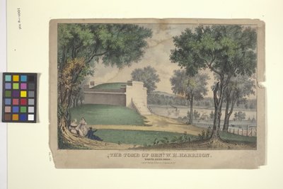 The Tomb Of Genl. W. H. Harrison (käsinvärinen litografia) tekijältä Nathaniel Currier