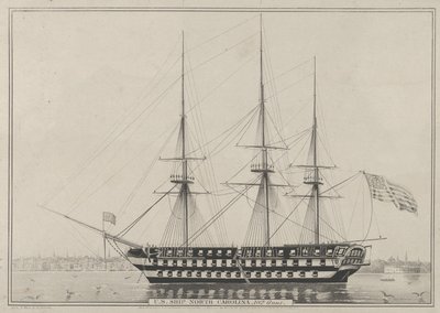 Yhdysvaltain laiva North Carolina, 102 Guns, 1843, 1843. tekijältä Nathaniel Currier