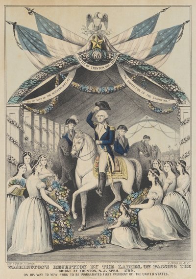 Naisten Washingtonin vastaanotto sillan ohittamisen yhteydessä Trentonissa huhtikuussa 1789 hänen matkallaan virkaanastuessaan Yhdysvaltain ensimmäiseksi presidentiksi tekijältä Nathaniel Currier