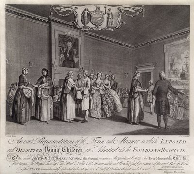 Tarkka esitys siitä muodosta ja tavasta, jolla paljastuneita ja autioituneita pieniä lapsia otetaan Foundlingin sairaalaan, 1749 tekijältä Nathaniel Parr