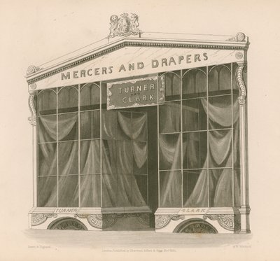 Turner ja Clark, Mercers and Drapers, Coventry Street, Lontoo tekijältä Nathaniel Whittock