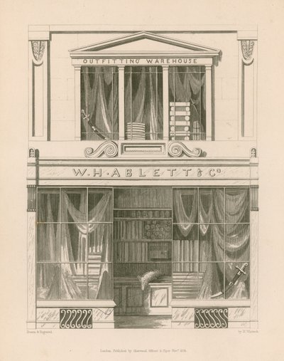 W H Ablettin varusteluvarasto, Cornhill, Lontoo tekijältä Nathaniel Whittock
