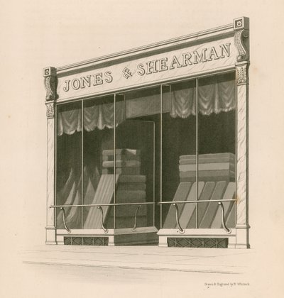Jones and Shearmanin myymälän julkisivu, Blackfriars Road, Lontoo. tekijältä Nathaniel Whittock