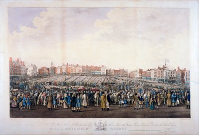 Smithfield Market, West Smithfield, Lontoon kaupunki, n. 1825. tekijältä Nathaniel Whittock