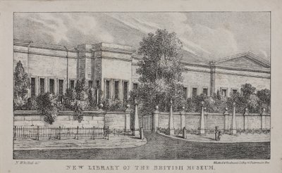 Näkymä British Museumin uudesta kirjastosta, n. 1830 (litho) tekijältä Nathaniel Whittock