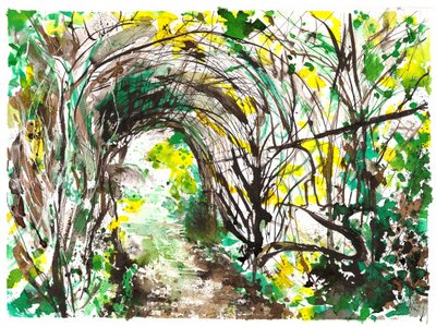 Arbor archway, 2025 (muste  akryyliväri akvarellipaperille) tekijältä Neale Osborne