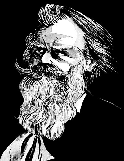 Johannes Brahms, saksalainen säveltäjä (1833-97), harmaasävyinen vesivärikarikatyyri tekijältä Neale Osborne