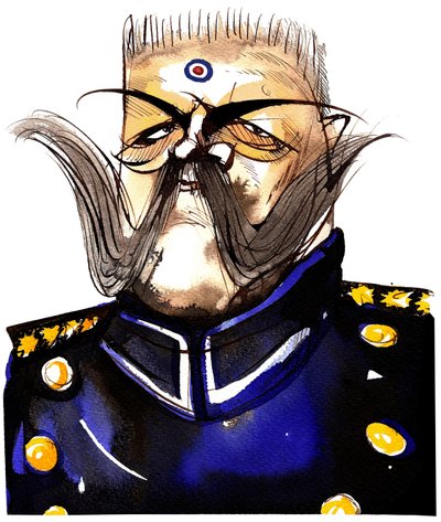 Paul von Hindenburg - puolalainen, saksalainen kenraali ja presidentti (1847-1934); värillinen karikatyyri tekijältä Neale Osborne