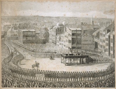 "Kinallisherrojen teloitus vuonna 1745", Tower Hill, Lontoo, 1700-luku tekijältä Neele and Stockley